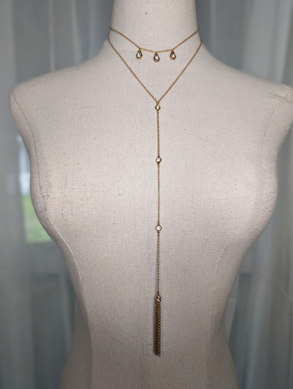 Ettika 18k Gold Plated Choker/Lariat necklace with crystal accents